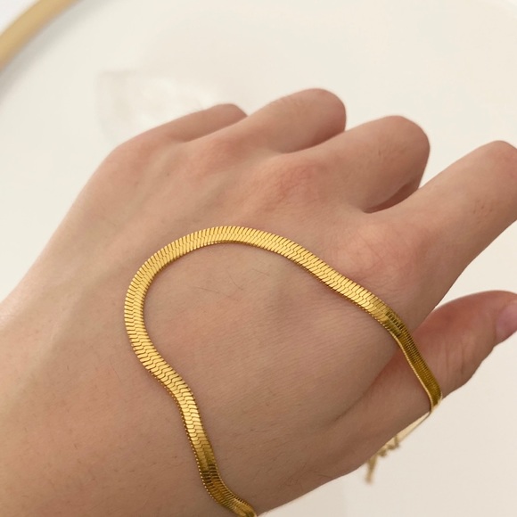 Gold Herringbone Necklace, Gold Snake Chain Necklace, Layered Necklace Gold - Picture 6 of 6